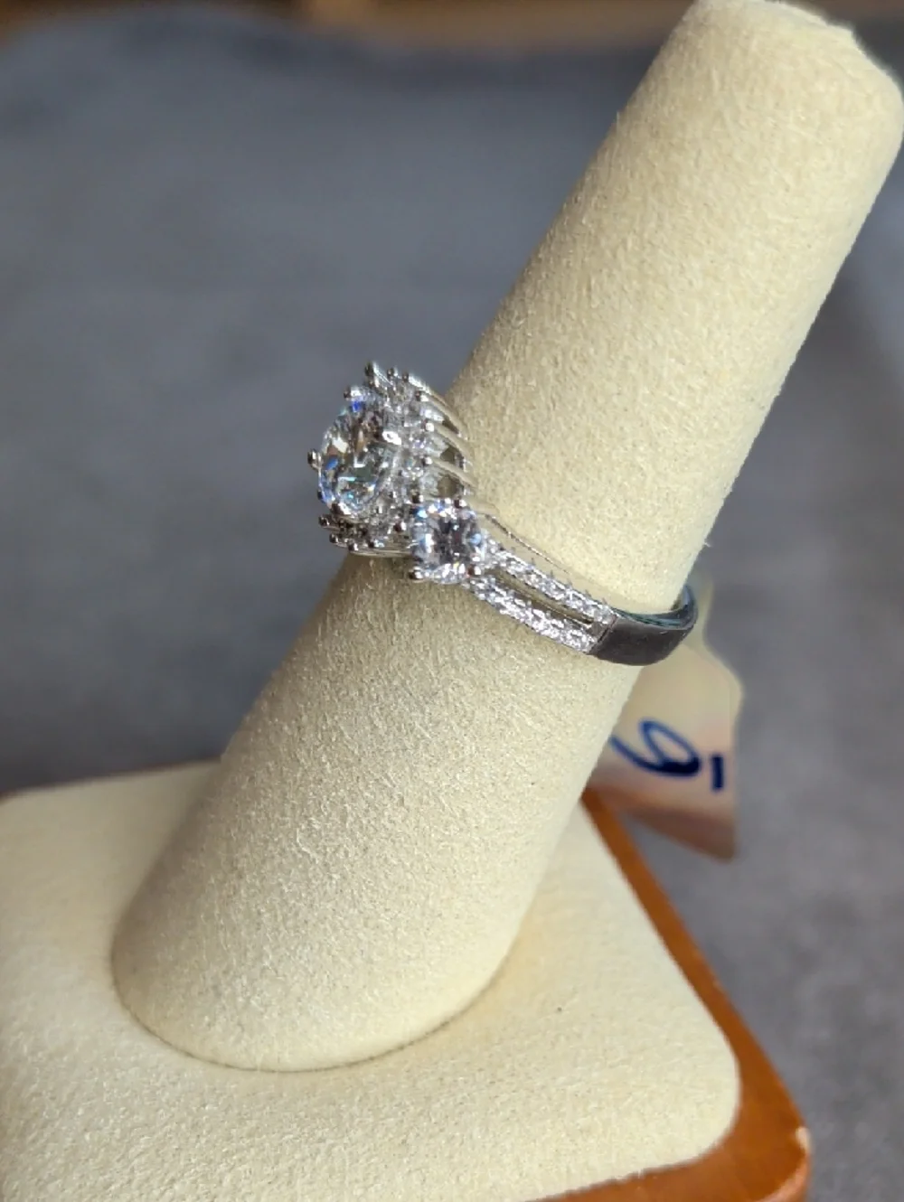 CZ + 925 Silver Halo Engagement Ring Size 6